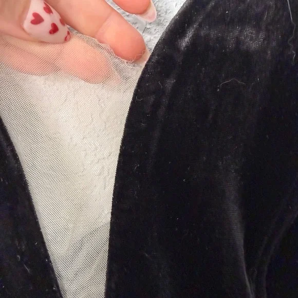 Lulus Black Velvet Deep V-Neck Maxi Dress with Mesh Insert and Side Slit Mens L - Picture 4 of 7